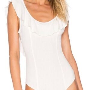 Free People White Ruffle Bodysuit